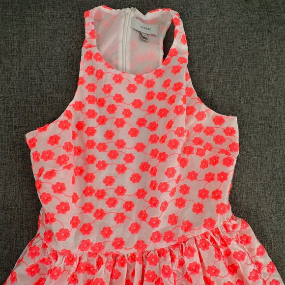 J. Crew Fit & Flare Dress Sleeveless Sz 0 Round Neck Neon Pink Orange Floral - Picture 4 of 14